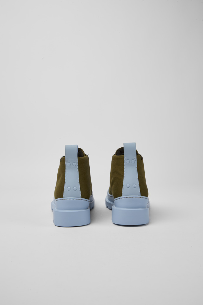 Back view of Brutus Green, blue, and black shoes for women
