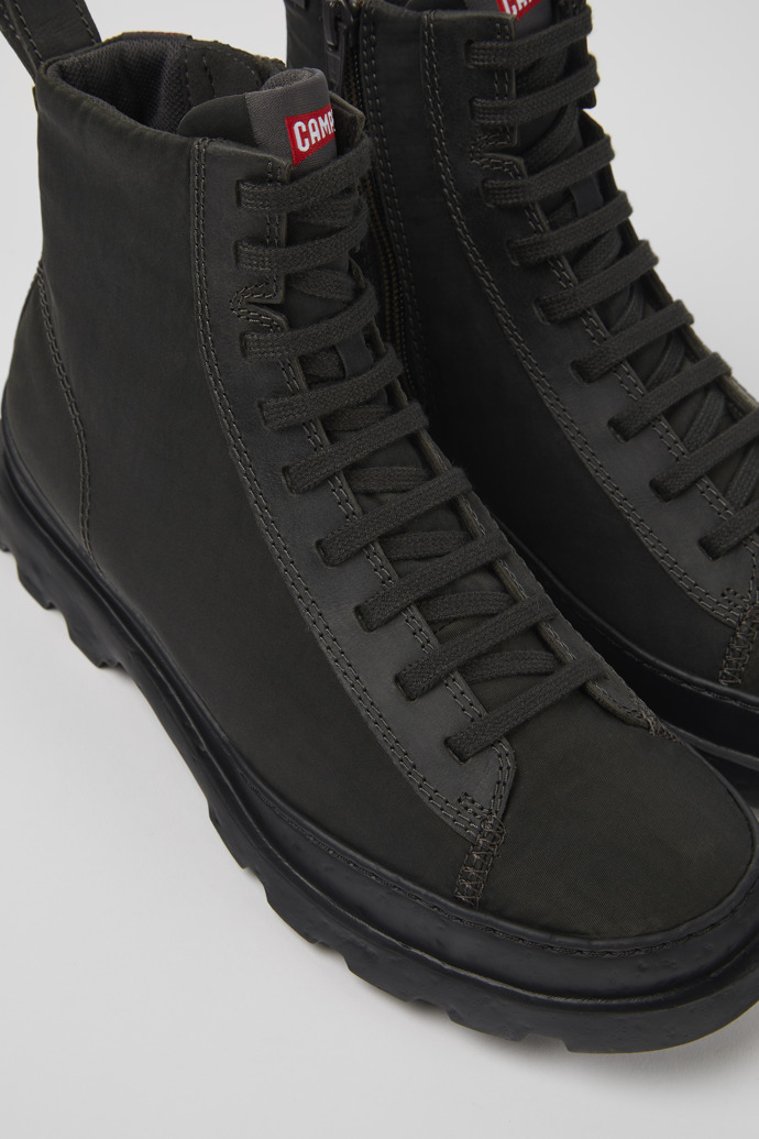 Close-up view of Brutus Dark gray textile and nubuck ankle boots for women