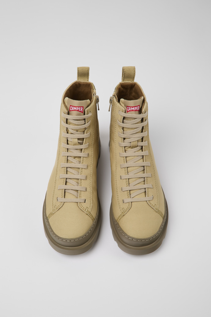 Overhead view of Brutus Beige textile and nubuck ankle boots for women