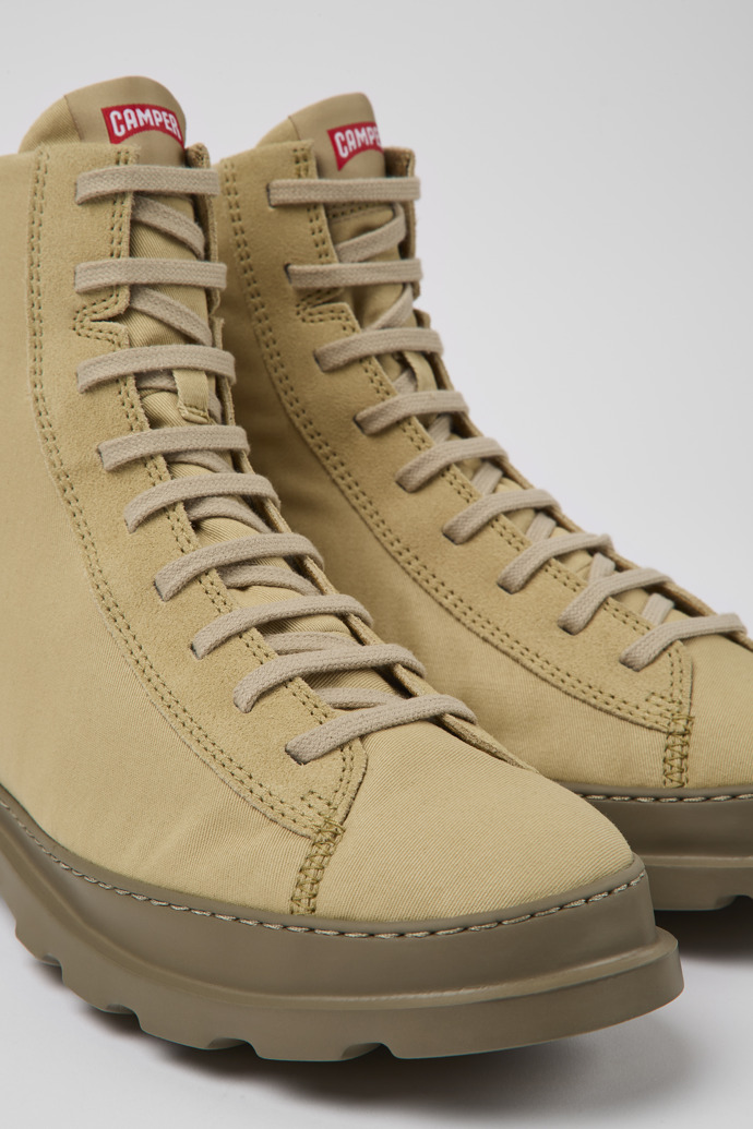 Close-up view of Brutus Beige textile and nubuck ankle boots for women