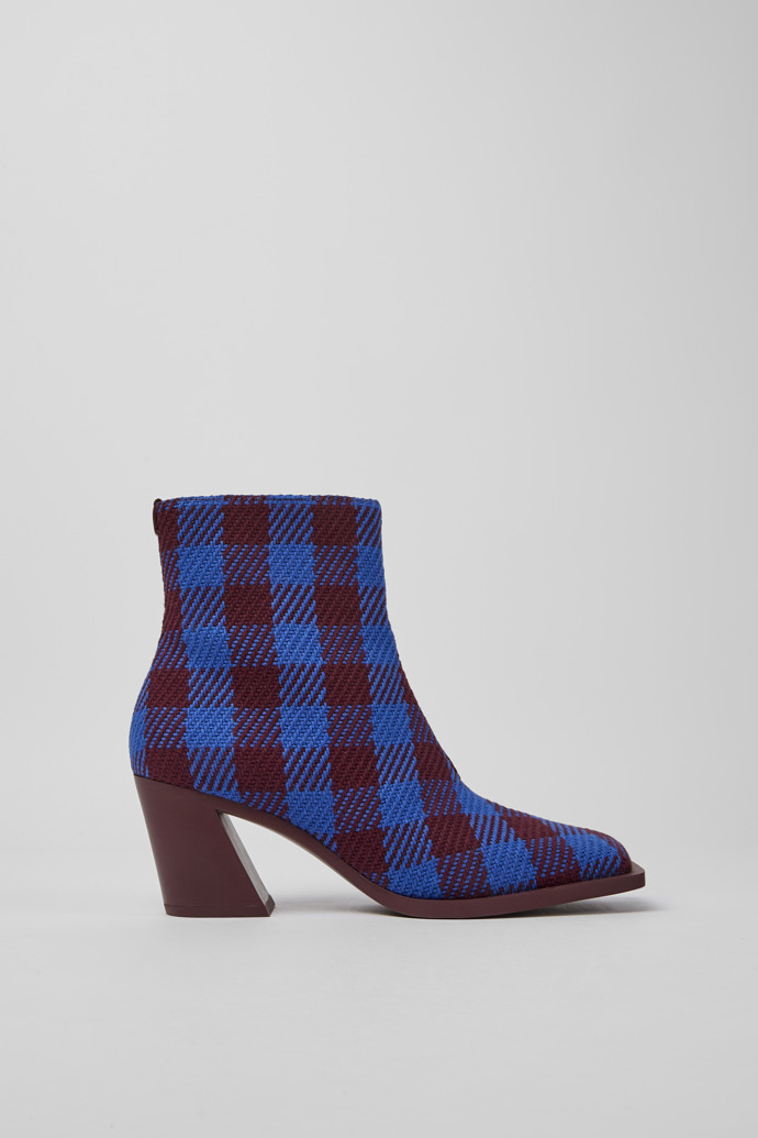 Side view of Karole Blue and burgundy cotton boots for women