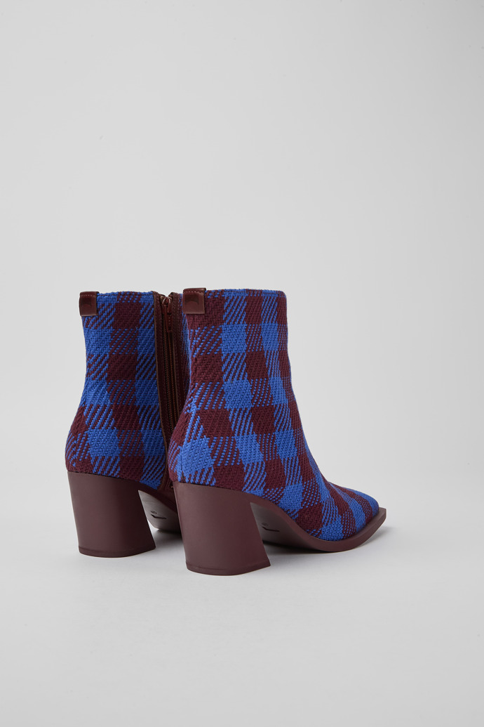 Back view of Karole Blue and burgundy cotton boots for women