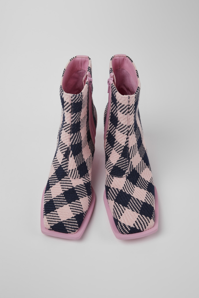 Overhead view of Karole Pink and black cotton boots for women