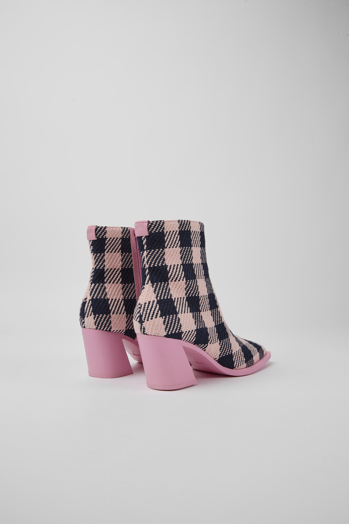 Back view of Karole Pink and black cotton boots for women