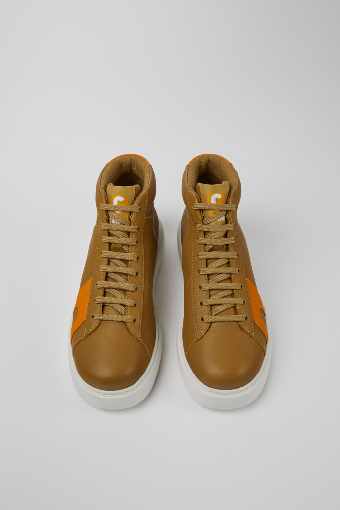 Overhead view of Runner K21 Brown and orange leather women's sneakers