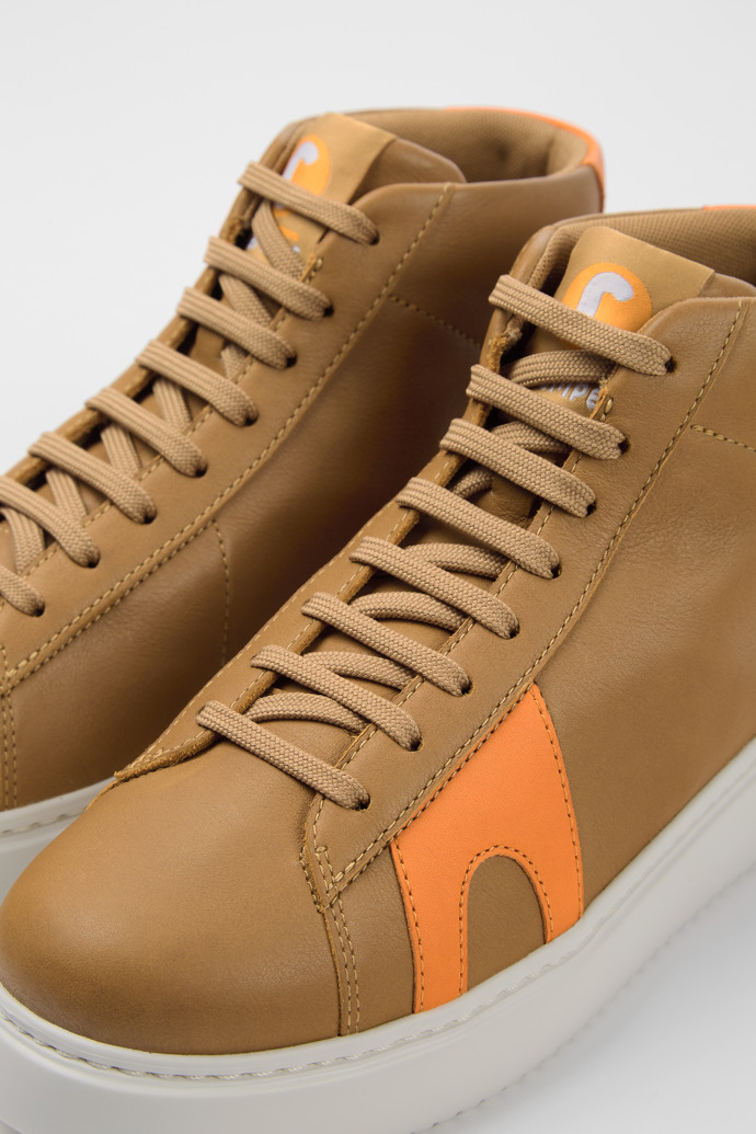 Close-up view of Runner K21 Brown and orange leather women's sneakers