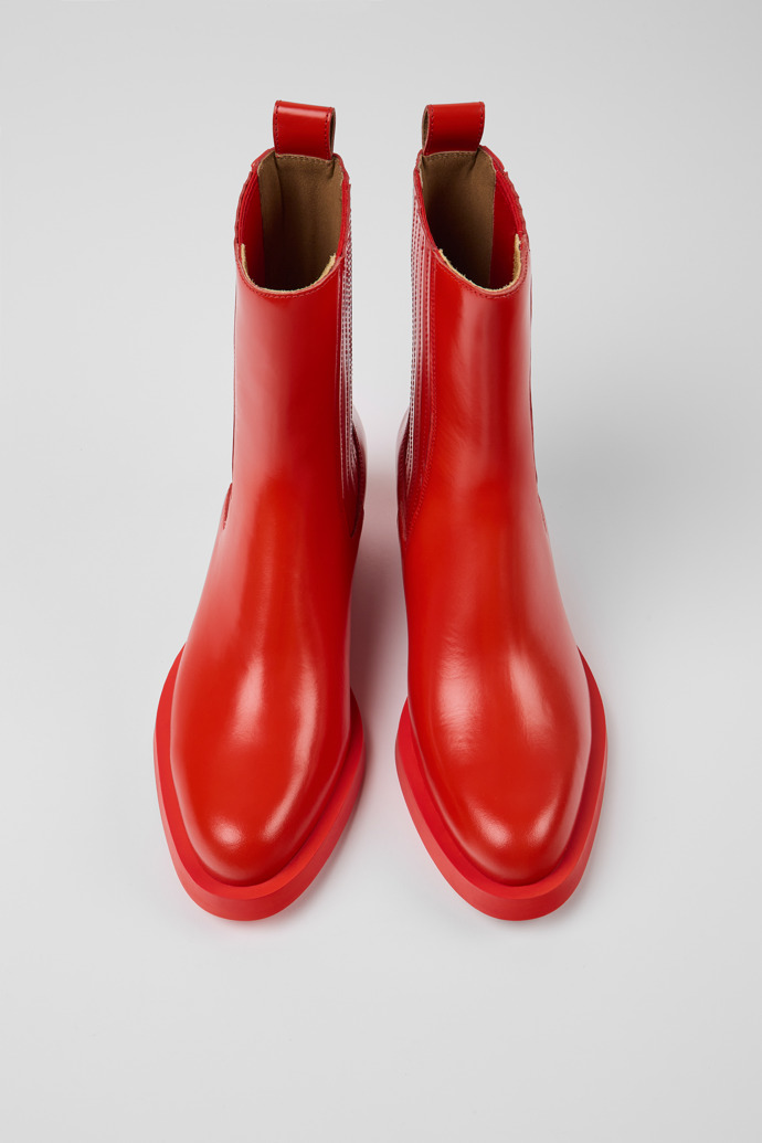 Overhead view of Bonnie Red leather boots for women