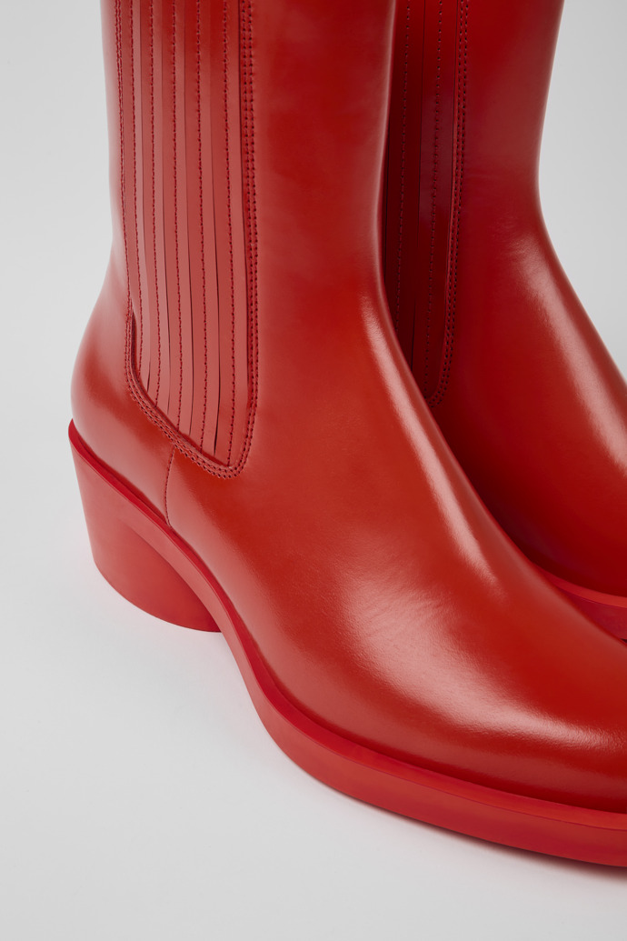 Close-up view of Bonnie Red leather boots for women