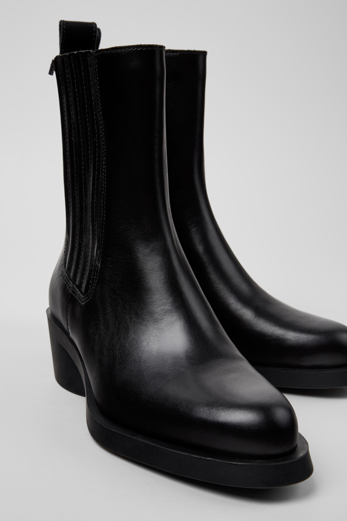 Close-up view of Bonnie Black leather boots for women