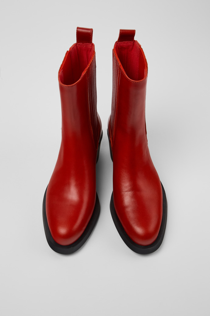 Overhead view of Bonnie Red leather boots for women