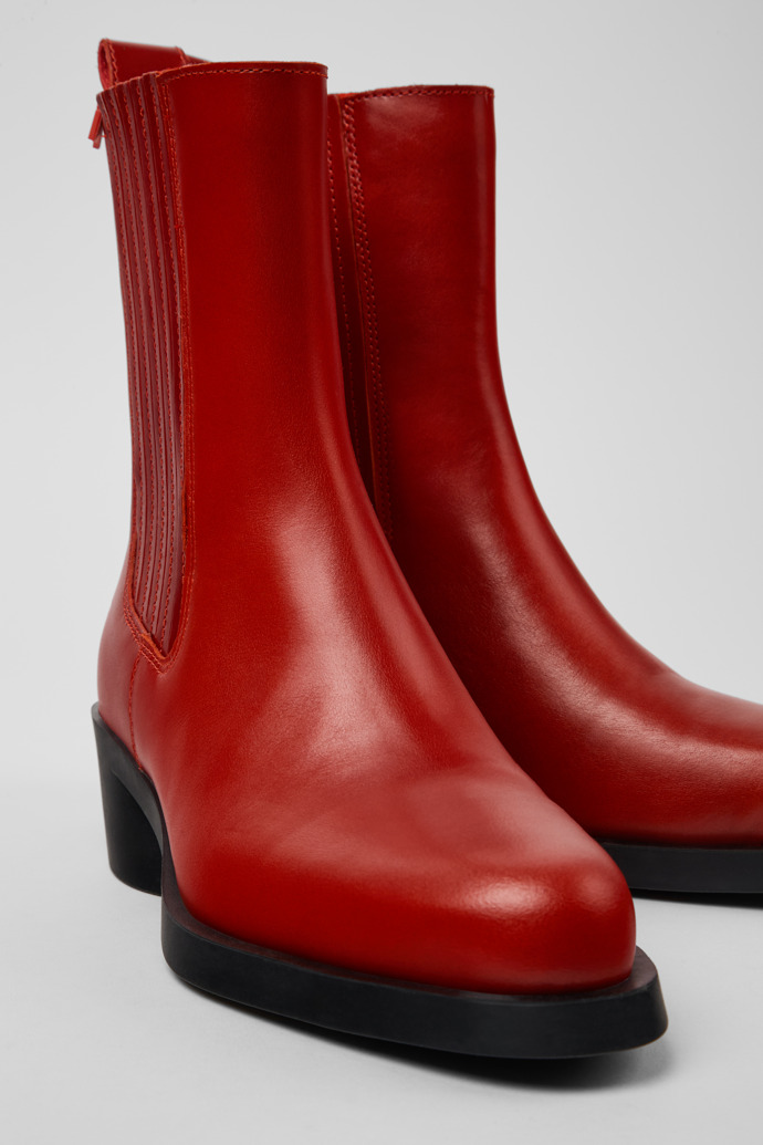 Close-up view of Bonnie Red leather boots for women