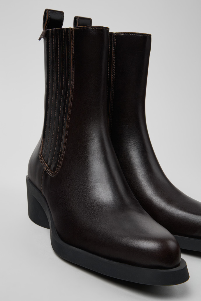 Close-up view of Bonnie Brown leather boots for women