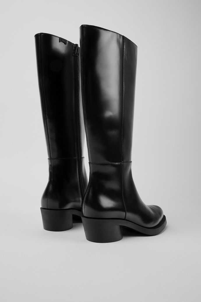 Back view of Bonnie Black leather high boots for women