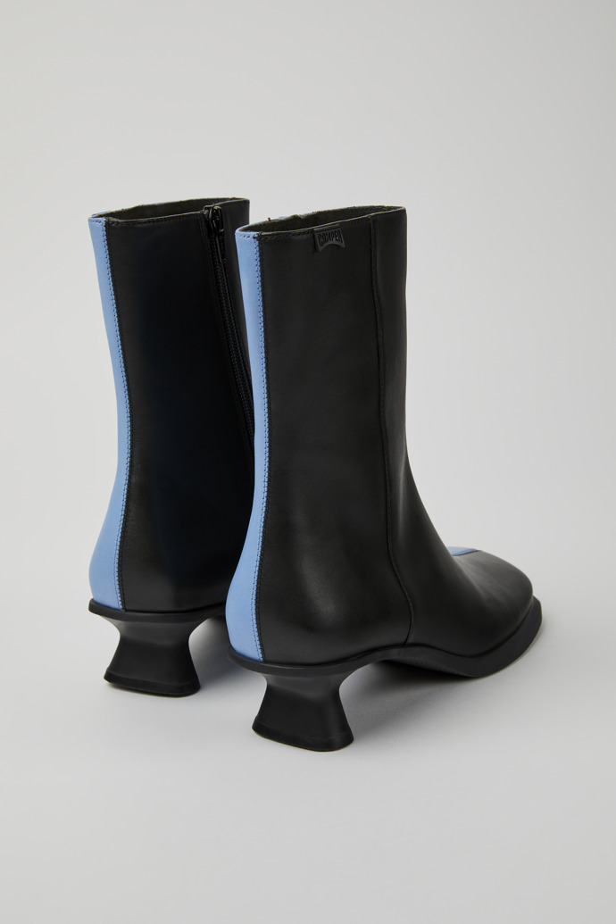 Back view of Twins Blue and black leather ankle boots for women