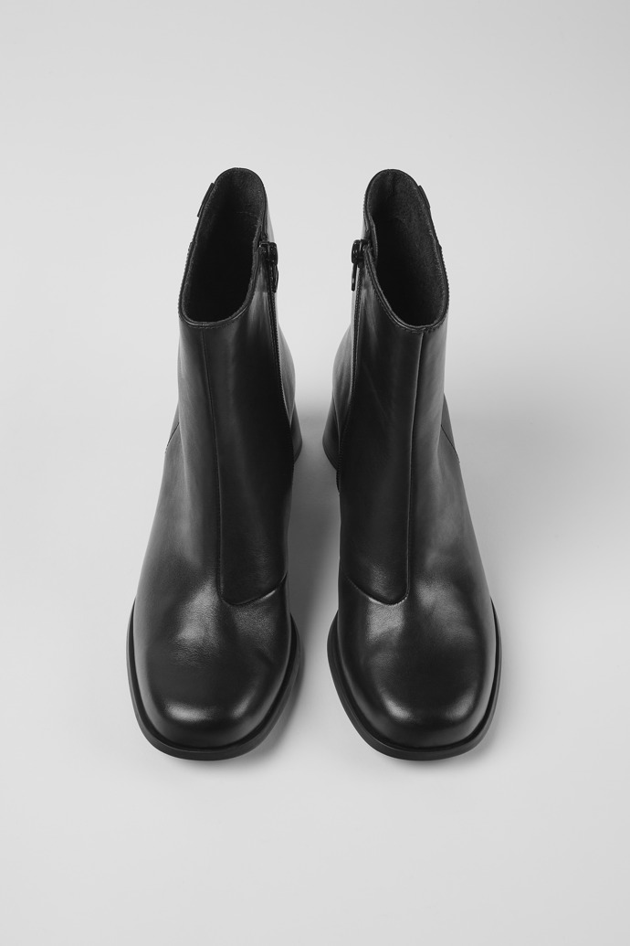 Overhead view of Kiara Black leather ankle boots