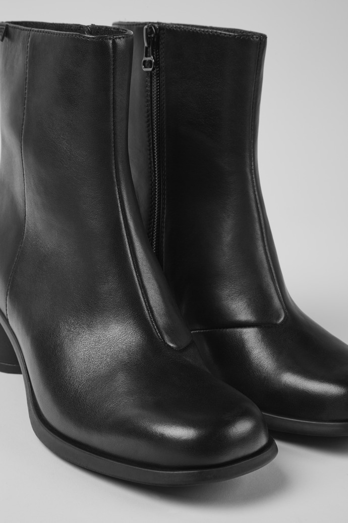 Close-up view of Kiara Black leather ankle boots