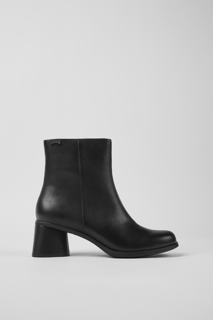 Side view of Kiara Black leather ankle boots