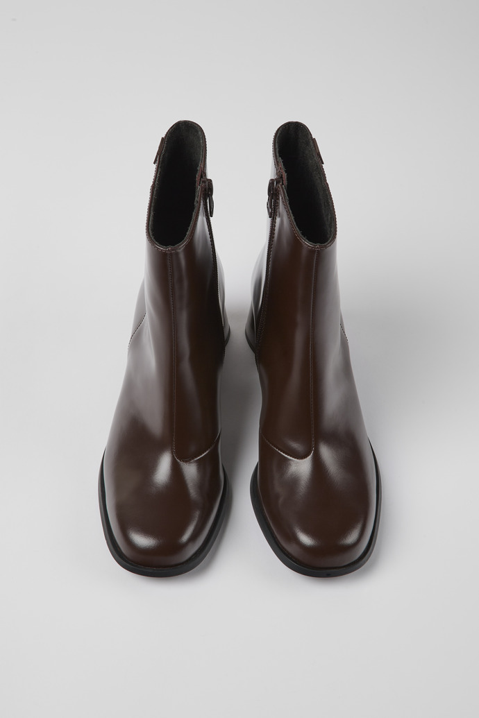 Overhead view of Kiara Brown leather ankle boots