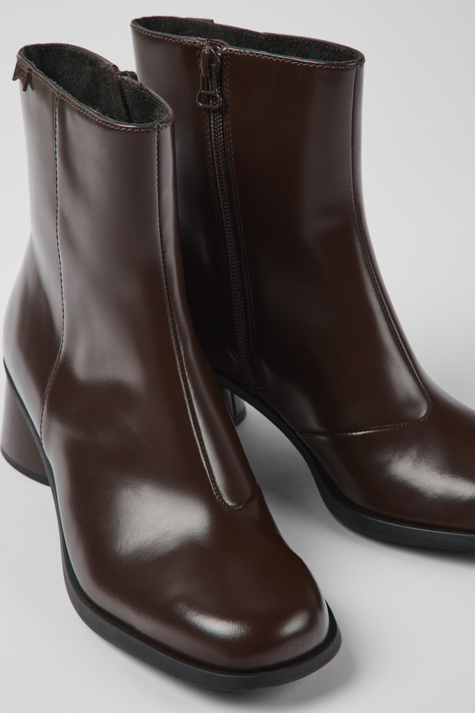 Close-up view of Kiara Brown leather ankle boots