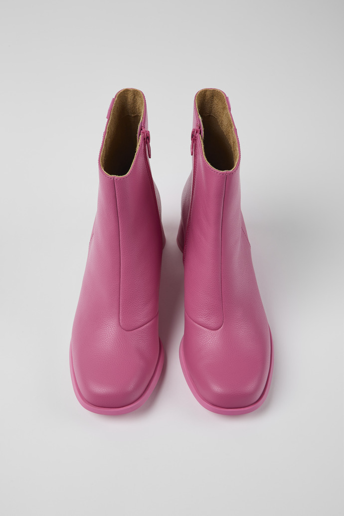 Overhead view of Kiara Pink leather ankle boots
