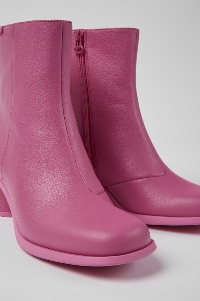 Close-up view of Kiara Pink leather ankle boots