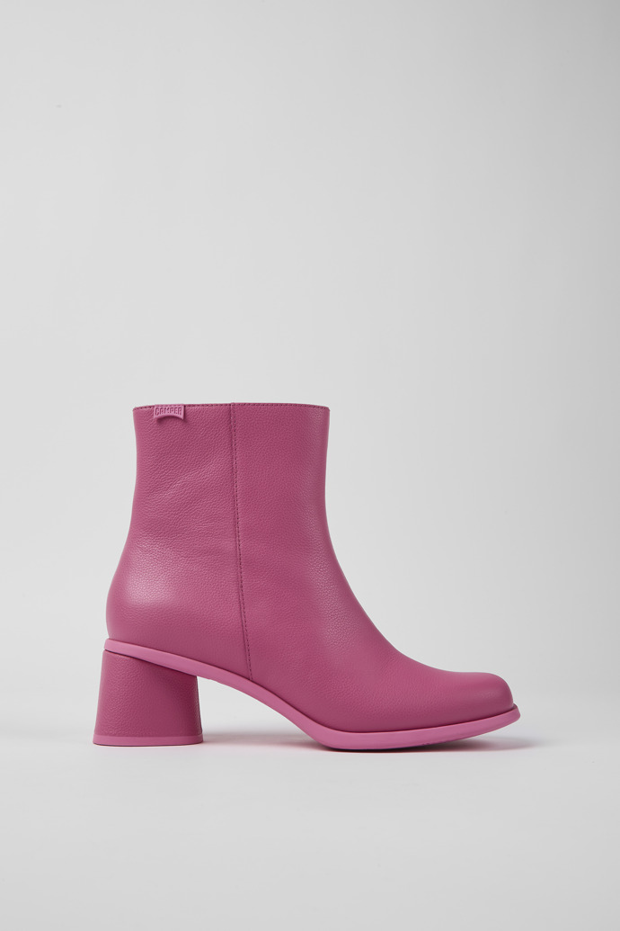 Side view of Kiara Pink leather ankle boots