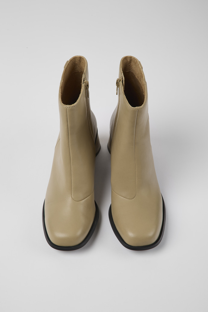 Overhead view of Kiara Beige leather ankle boots
