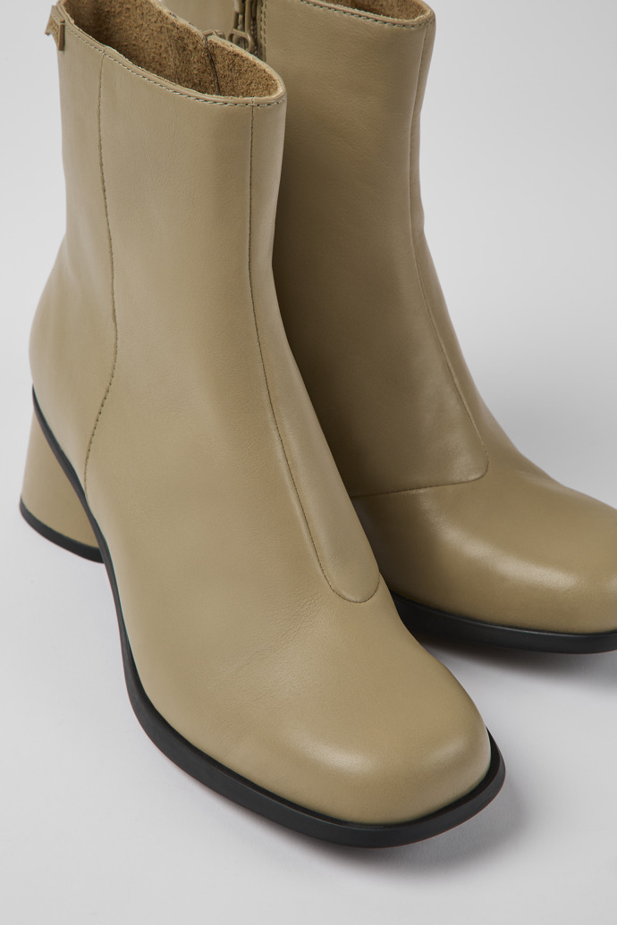 Close-up view of Kiara Beige leather ankle boots