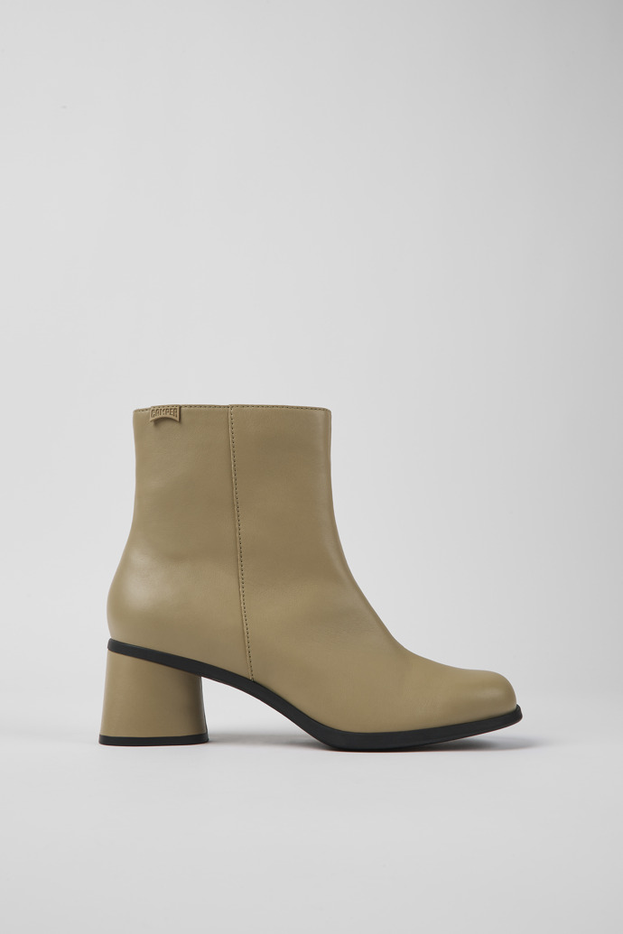Image of Side view of Kiara Beige leather ankle boots