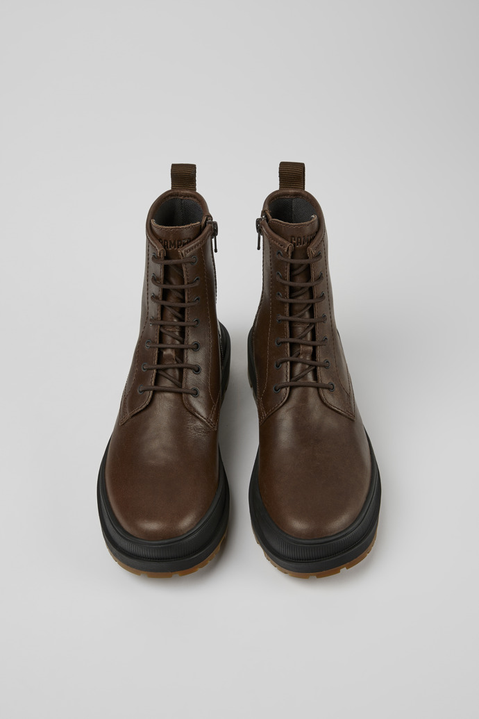 Overhead view of Brutus Trek Brown leather lace-up ankle boots for women