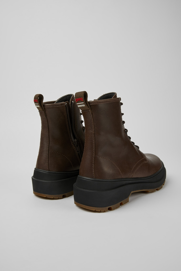 Back view of Brutus Trek Brown leather lace-up ankle boots for women