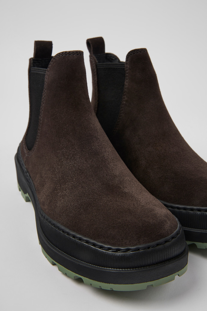 Close-up view of Brutus Trek Gray nubuck ankle boots for women