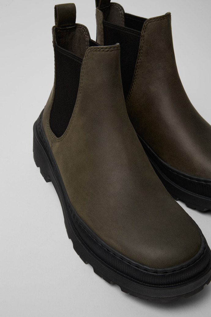 Close-up view of Brutus Trek Green nubuck ankle boots for women