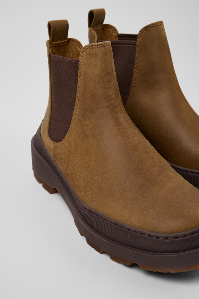 Close-up view of Brutus Trek Brown nubuck ankle boots for women