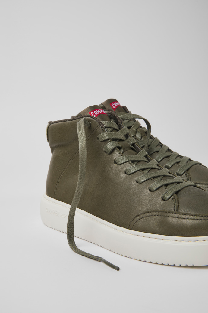Close-up view of Runner K21 Green leather sneakers for women