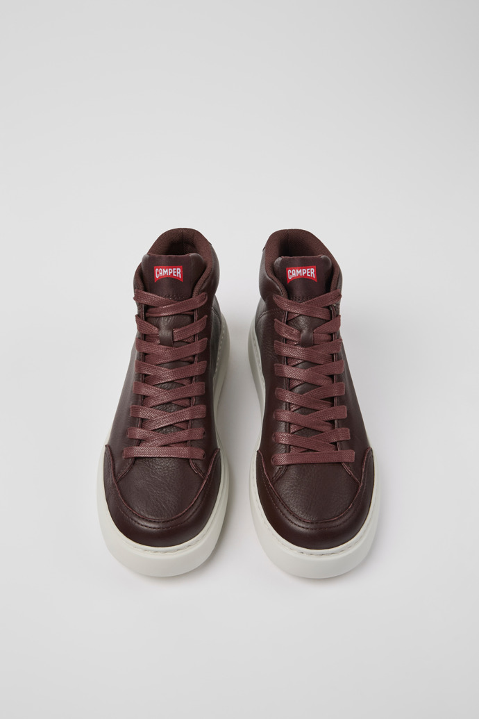 Overhead view of Runner K21 Burgundy leather sneakers for women