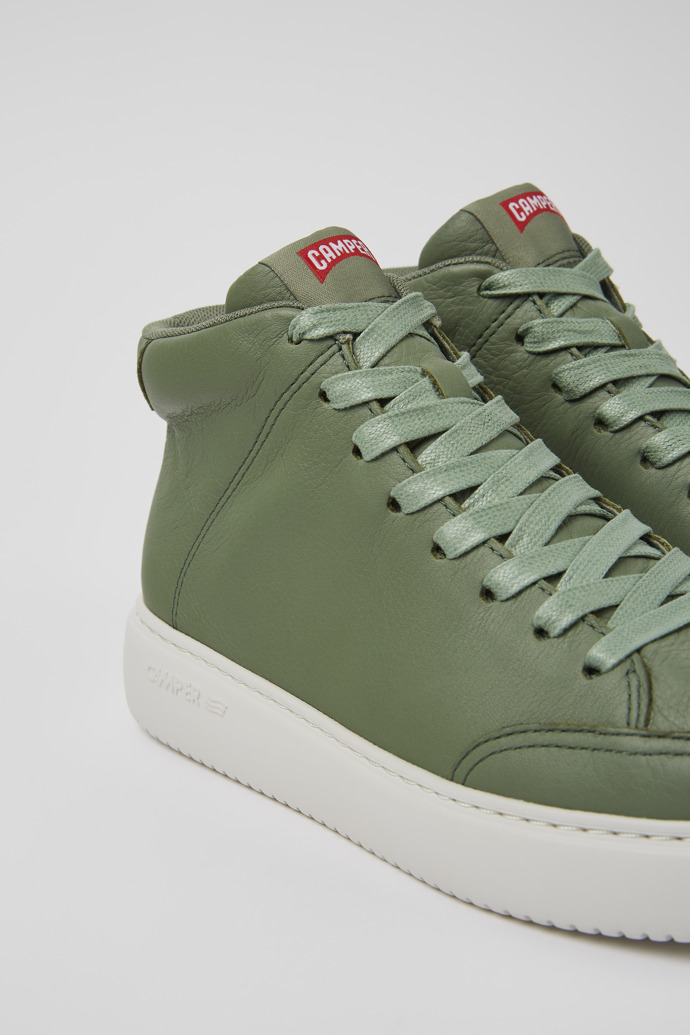 Close-up view of Runner K21 Green leather sneakers for women