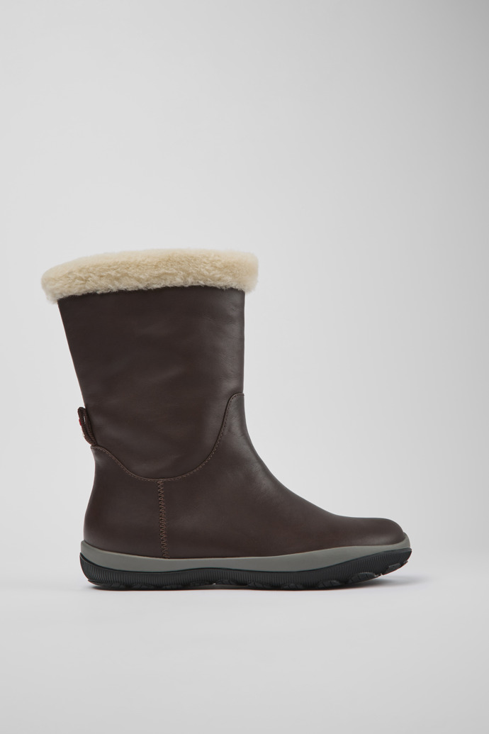 Side view of Peu Pista Brown leather boots for women