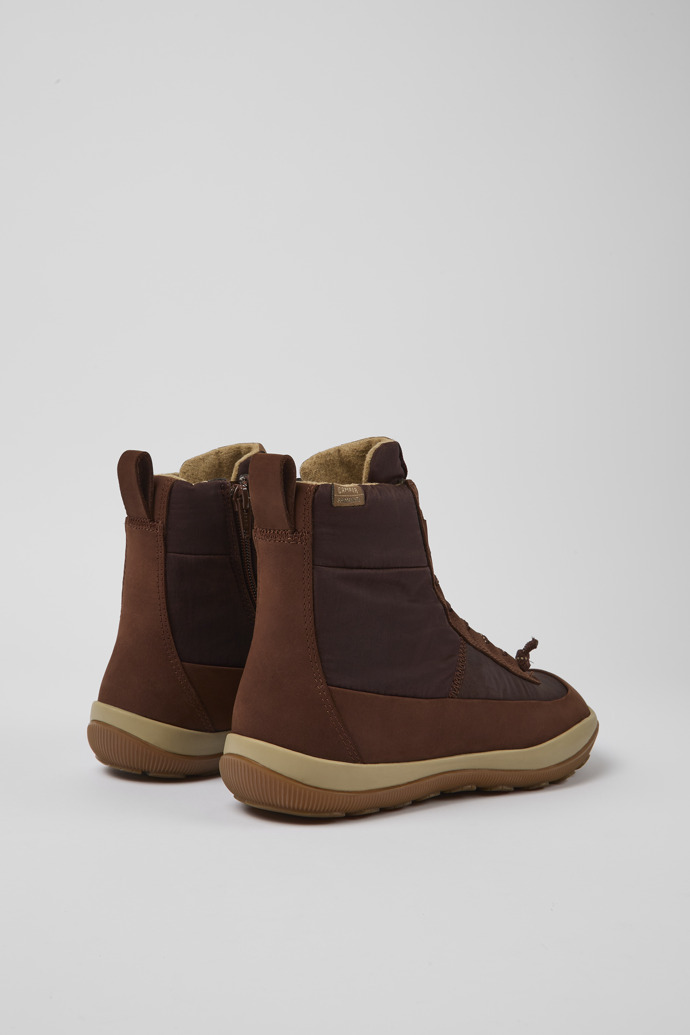 Back view of Peu Pista Brown recycled nylon and leather boots for women