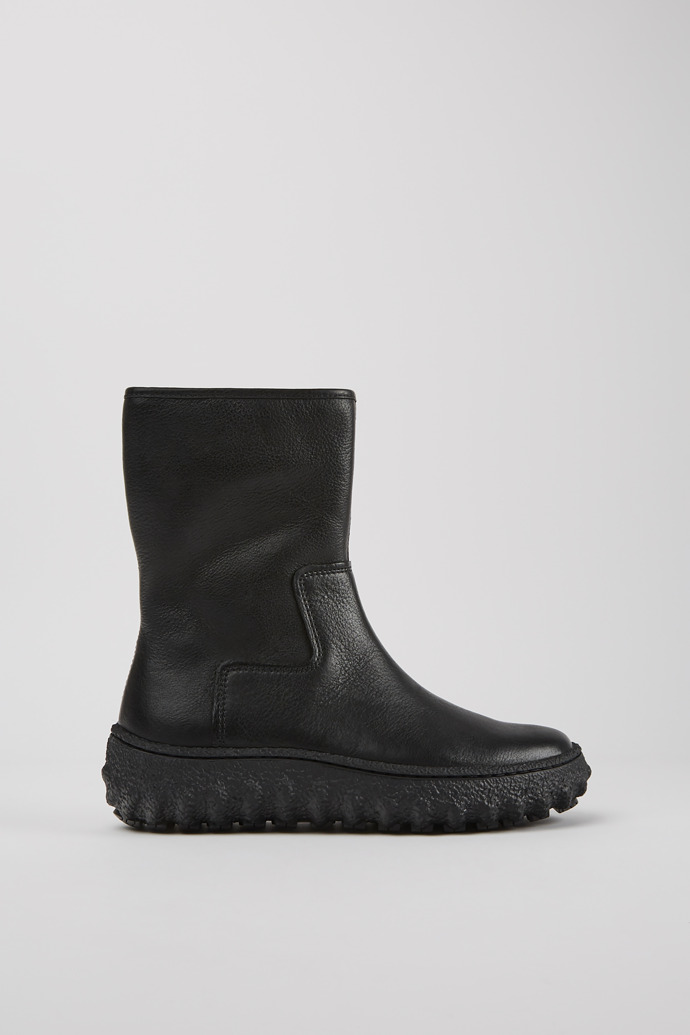 Image of Side view of Ground Black leather boots for women