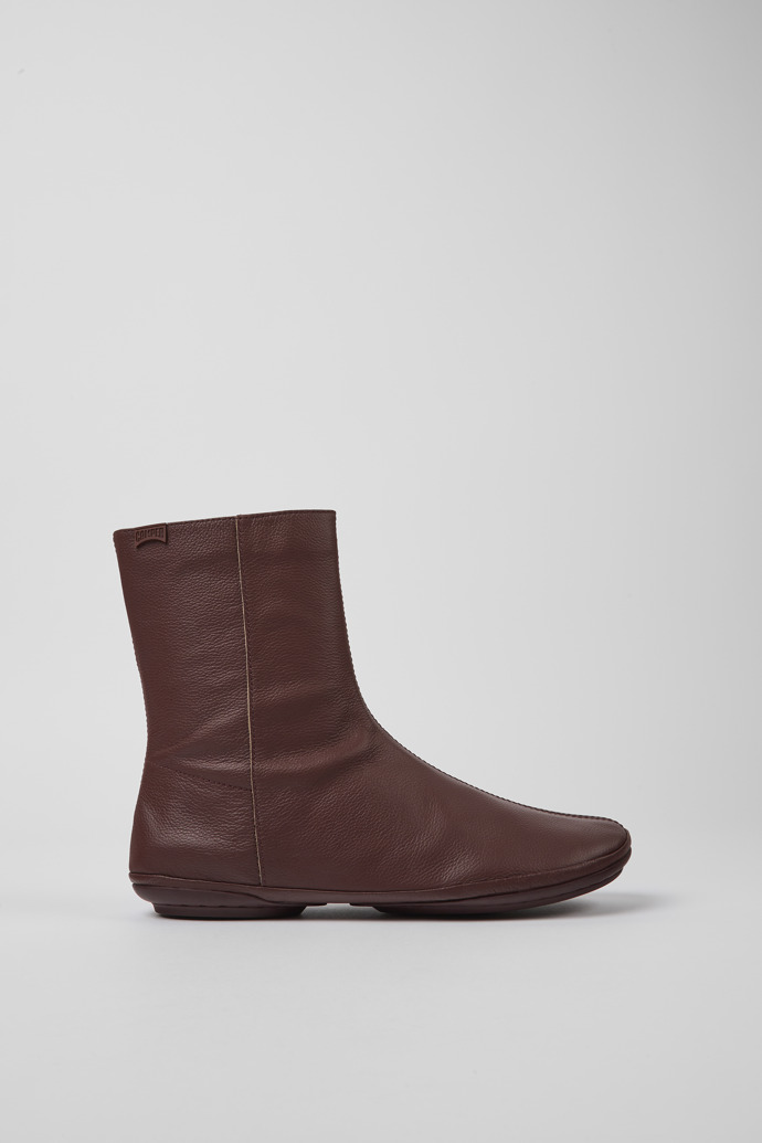 Side view of Right Burgundy leather boots for women