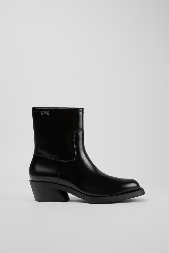 Image of Side view of Bonnie Black leather ankle boots for women