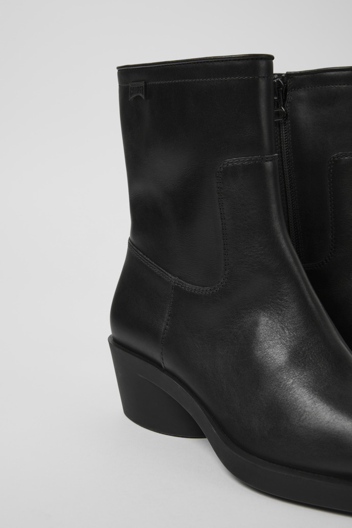 Close-up view of Bonnie Black leather boots for women