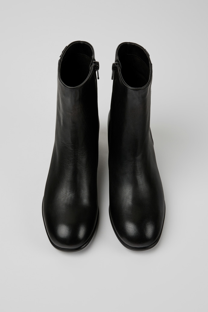 Overhead view of Katie Black leather ankle boots