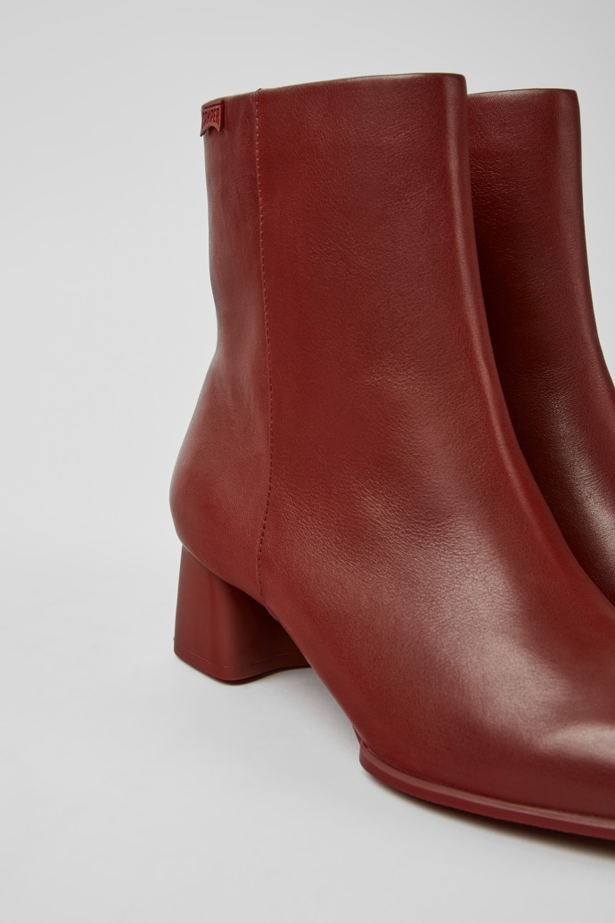 Close-up view of Katie Burgundy leather ankle boots