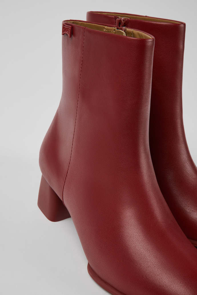Close-up view of Katie Burgundy leather ankle boots for women