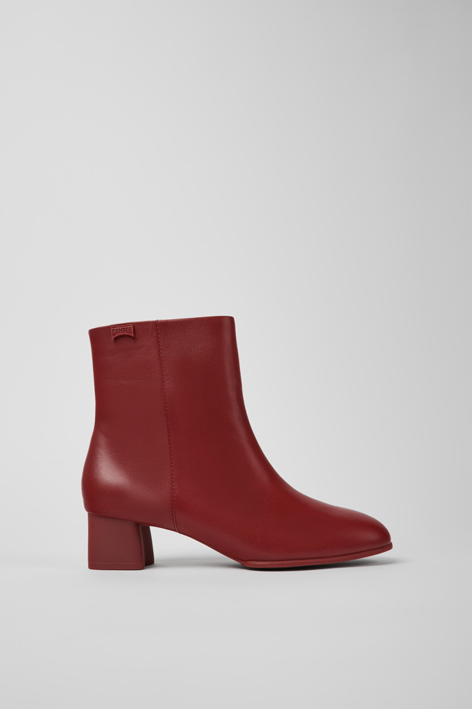 Side view of Katie Burgundy leather ankle boots for women