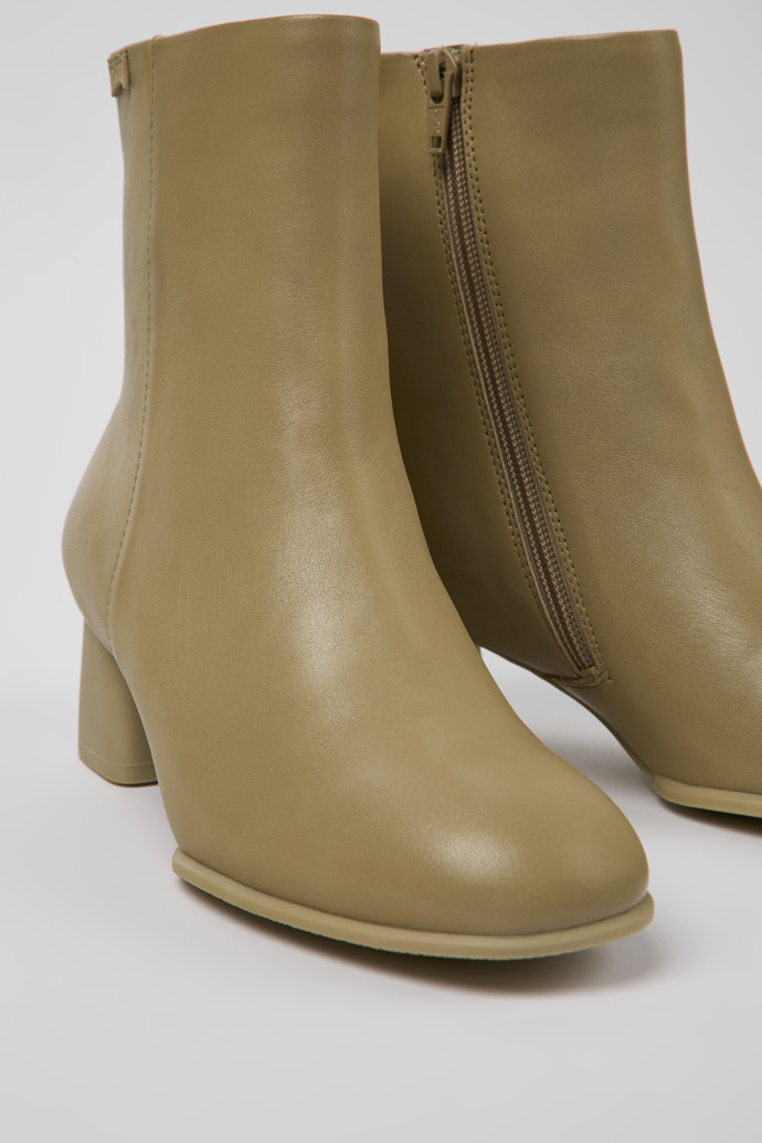 Close-up view of Katie Beige leather ankle boots for women