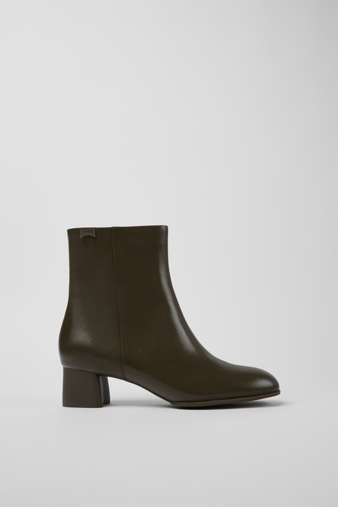 Side view of Katie Green leather ankle boots for women