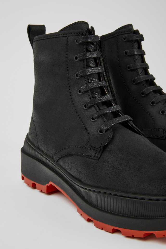 Close-up view of Brutus Trek Black nubuck ankle boots for women